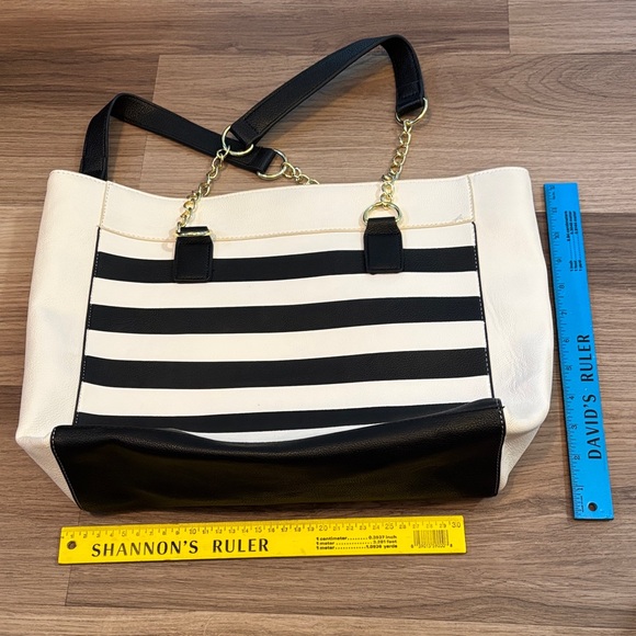 Betsey Johnson Cream and Black Striped Tote with Palm Tree Accents - Picture 5 of 6